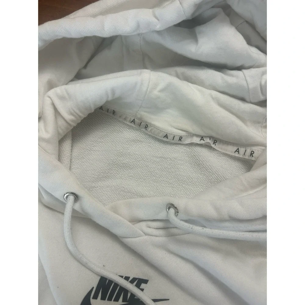 Nike Air Fleece Pullover Cropped Hoodie White with Black Spellout Logo Size XL